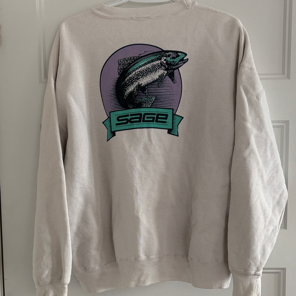 Sage Crewneck Sweatshirt in Cream with Teal & Purple Fish Graphic